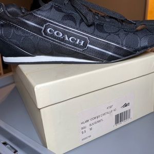 Women’s COACH black/gunmetal 12cm signature C Hilary track sneakers